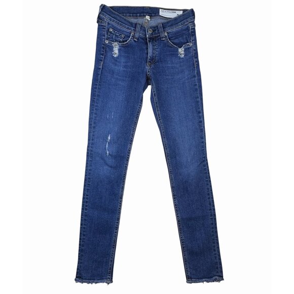 Rag & Bone Skinny Jeans Women’s 24 Blue Distressed La Paz Raw Hem Stretch Denim - Picture 1 of 11